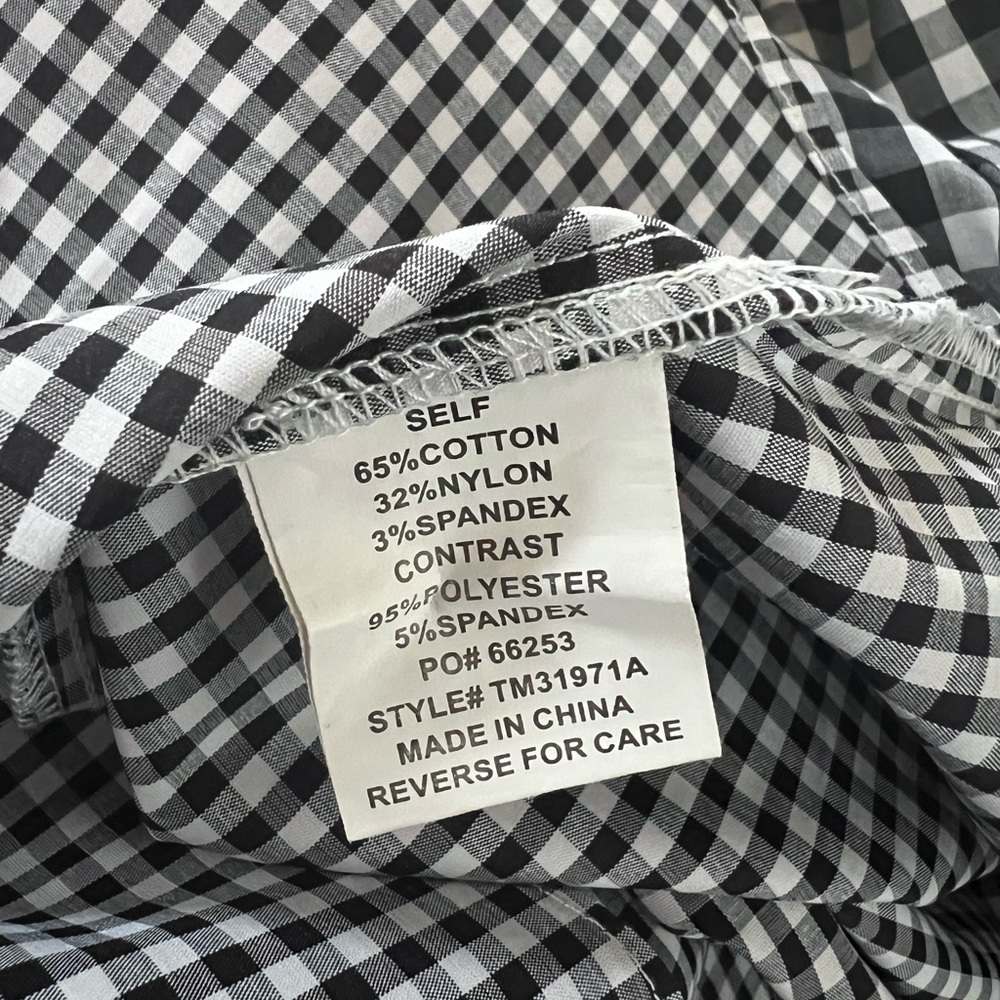 🔥🔥Timing Womens Size L Long Sleeve Shirt Black/White Check Off Shoulder Ruffle - Picture 4 of 5